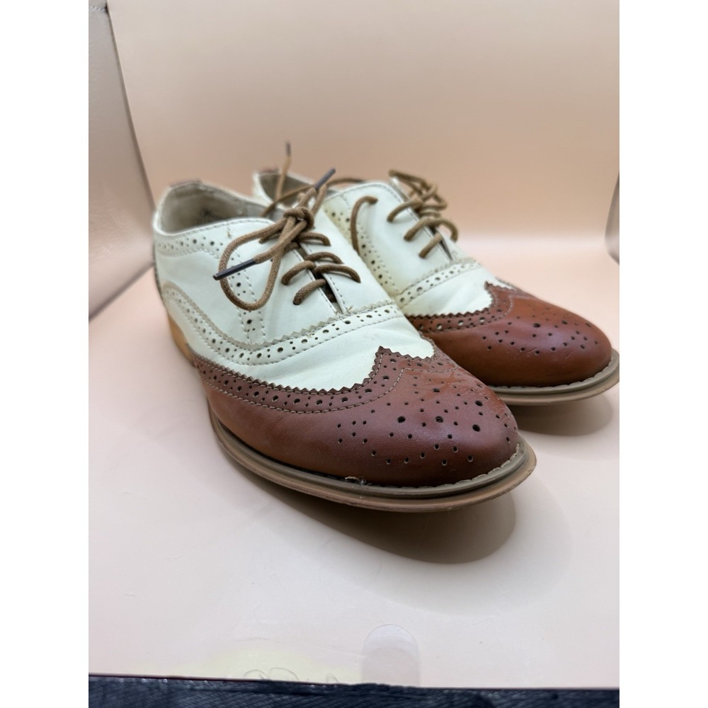 Wanted Babe Womens Size 7.5 Tan Natural Bron Oxford Wingtip Shoes - Picture 2 of 9